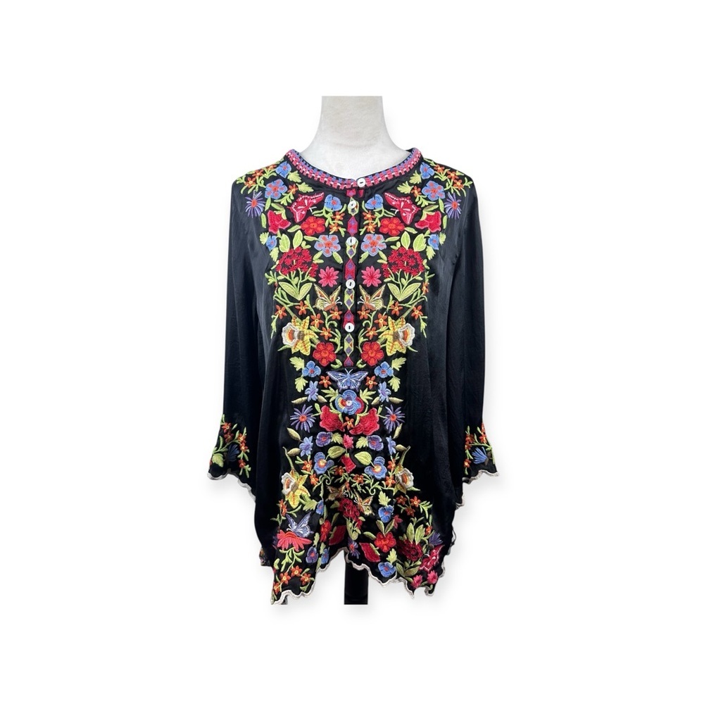 John Mark colorful floral embroidered top size large